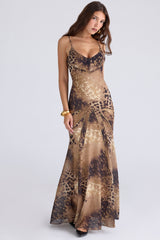 leopard print georgette panelled maxi dress - limited edition