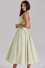 pistachio cotton halter midi sundress