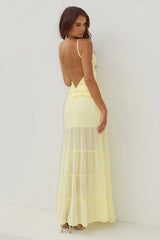 ROSETTA BACKLESS TIERED MAXI DRESS - BUTTER