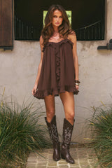 KRISTIA FLOUNCE RUFFLE MINI DRESS - BITTER CHOCOLATE