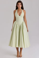 pistachio cotton halter midi sundress