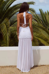ADRIANNA PLUNGE RUCHED MAXI DRESS - WHITE