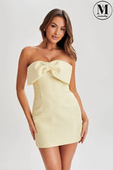 MESHKI Elizabeth Tweed Bow Mini Dress - Lemon