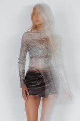 Last Friday Night Diamante Mesh Top Black