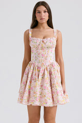 pink meadow print cotton mini dress