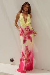 JULIANA COWL HIGH SLIT MAXI DRESS - PINK LILY