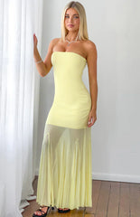 Adria Yellow Strapless Asymmetrical Formal Maxi Dress