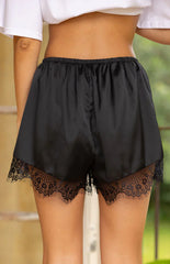 Agnes Black Lace Trim Satin Shorts