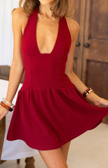 Alice Burgundy Halter Neck Mini Dress