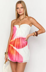 Antoine White Floral Strapless Mini Dress