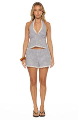 Arnie Blue Plaid Halter Neck Top