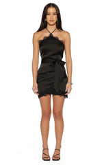 Avery Black Lace Trim Halter Neck Mini Dress