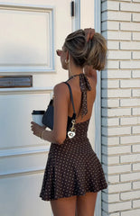 Billy Brown Polka Dot Cowl Mesh Mini Dress