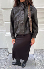 Blakely Brown Funnel Neck PU Jacket