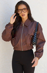 Bobbi Chocolate Collar Bomber Jacket