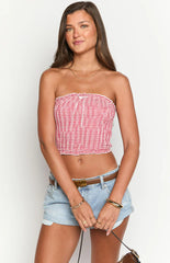 Boston Red Gingham Strapless Top