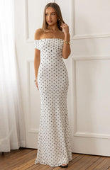 Cole White Polka Mesh Prom Dress