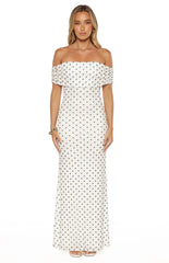 Cole White Polka Mesh Prom Dress