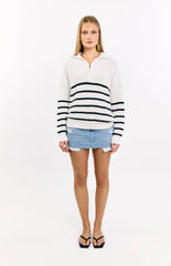 Copenhagen Cream Stripe Quarter Zip Knit Jumper