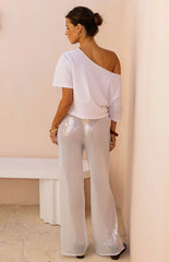 Cordelia White Sequin Wide Leg Pants