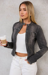 Corey Black Washed Denim Biker Jacket