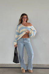 Delvey Light Blue Striped Chunky Knit Sweater