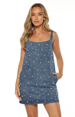 Demi Denim Pearl Detail Mini Dress
