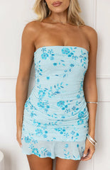 Denver Blue Strapless Beaded Party Mini Dress