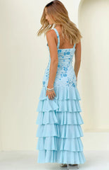 Eleanor Blue Sequin Ruffle Hem Maxi Dress