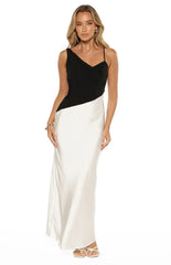 Elise Black Satin Cowl Front Formal Maxi Dress