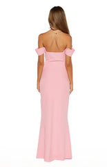 Ella Pink Off Shoulder Crepe Formal Maxi Dress