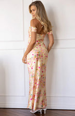 Ella Yellow Bloom Satin Maxi Dress