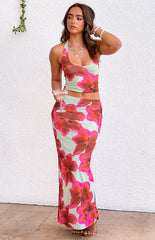 Elsa Green Floral Maxi Skirt