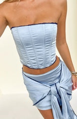 Elvi Blue Satin Corset Top
