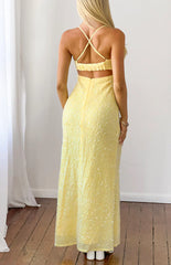 Fallon Yellow Sequin Cut Out Formal Maxi Dress