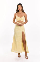 Fallon Yellow Sequin Cut Out Formal Maxi Dress