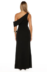 Farah Black Crepe Off Shoulder Maxi Dress