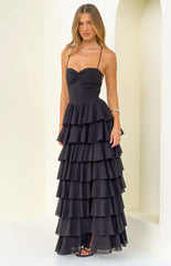 Georgie Black Ruffle Maxi Dress