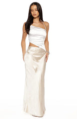 Gracie White Contrast Satin Maxi Dress