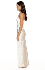 Gracie White Contrast Satin Maxi Dress