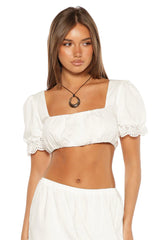 Hart White Broderie Trim Crop Top