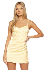 Higher Ground Yellow Ruched Party Mini Dress