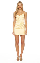 Higher Ground Yellow Ruched Party Mini Dress