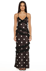 Inara Black Polka Dot Ruffle Maxi Dress
