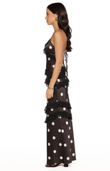 Inara Black Polka Dot Ruffle Maxi Dress