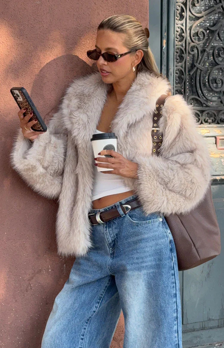 It Girl Sand Faux Fur Jacket - PRE ORDER