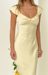 Jacky Yellow Satin Maxi Dress