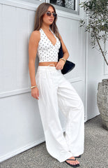 Jacq White Tie Waist Wide Leg Pants