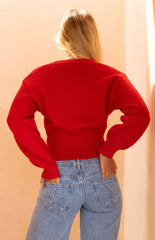 Janda Red Knit Oversized Cardigan
