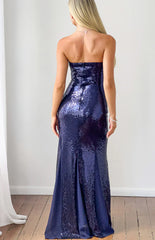 Jarrah Navy Sequin Strapless Maxi Dress